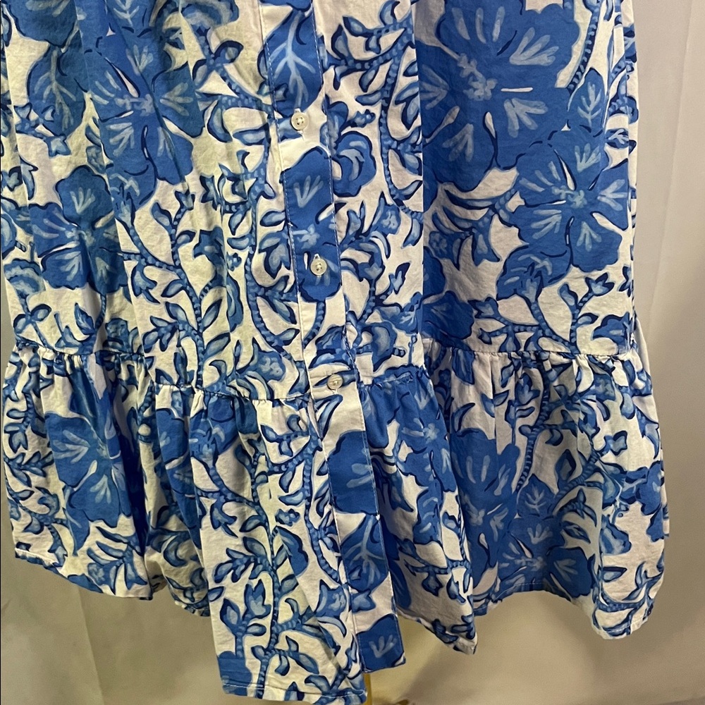 Vineyard Vines Tide Blue Floral Print Sleeveless Ruffle Hem Midi Dress - Picture 9 of 16